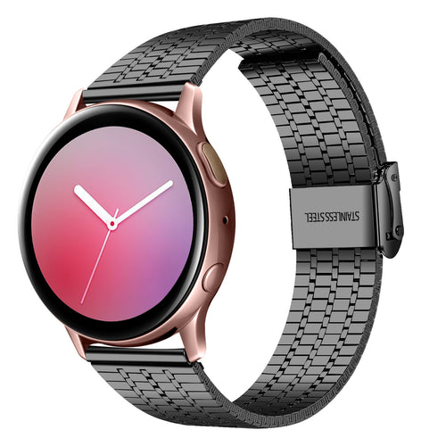 Fine Steel Strap, black, on a watch, 3/4 front view