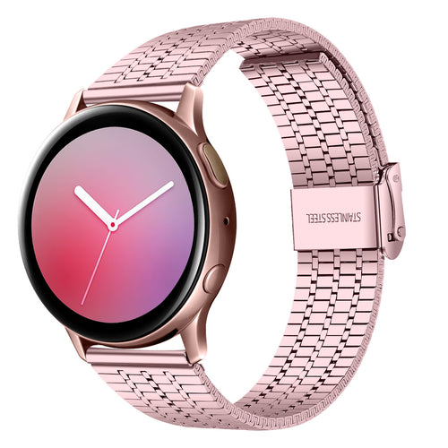 Fine Steel Strap, pink, on a watch, 3/4 front view