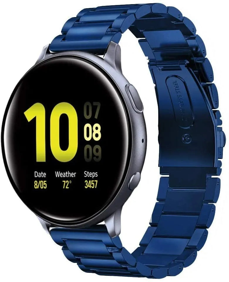 Steel Strap, blue, on a watch, 3/4 front view