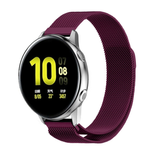 Milanese Strap, purple, on a watch, 3/4 front view