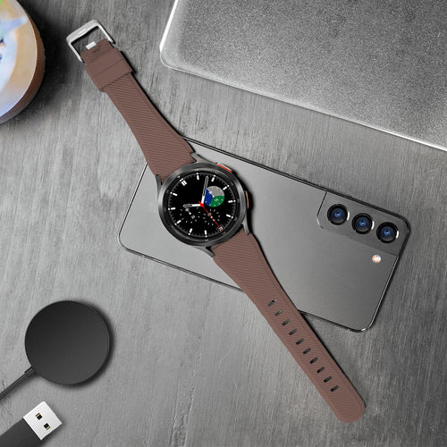 Twill Silicone Strap, brown, on a watch, 3/4 front view