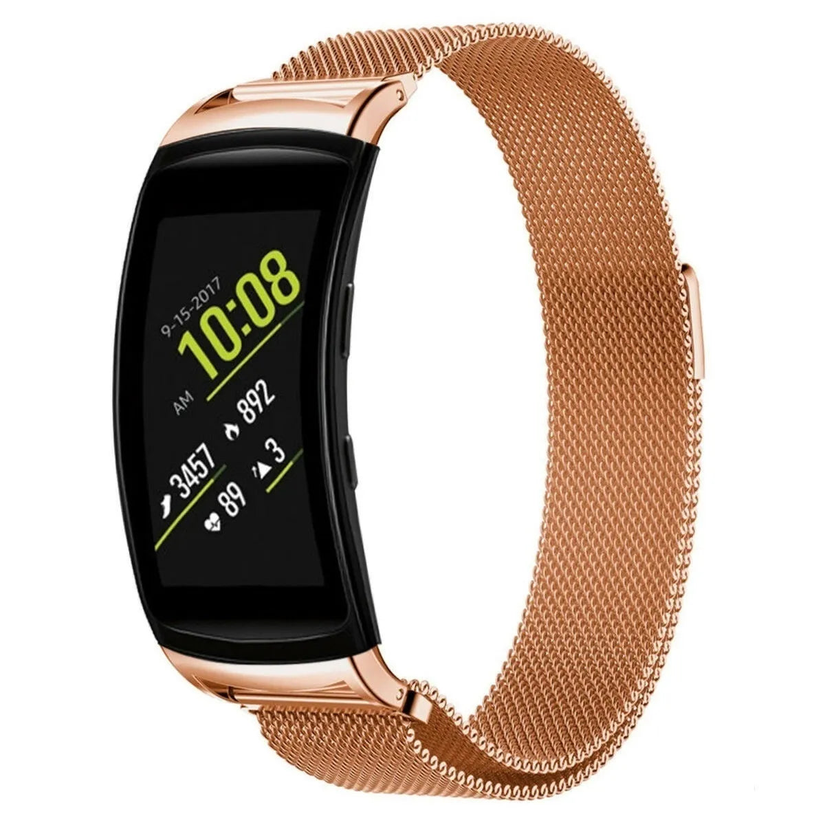 Milanese Strap, rose gold, on a watch, 3/4 front view