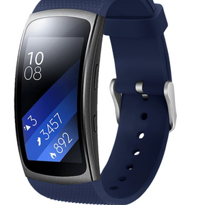 Silicone Strap, dark blue, on a watch, 3/4 front view
