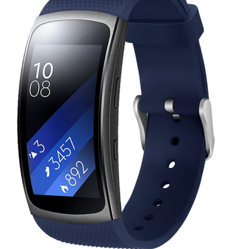 Silicone Strap, dark blue, on a watch, 3/4 front view