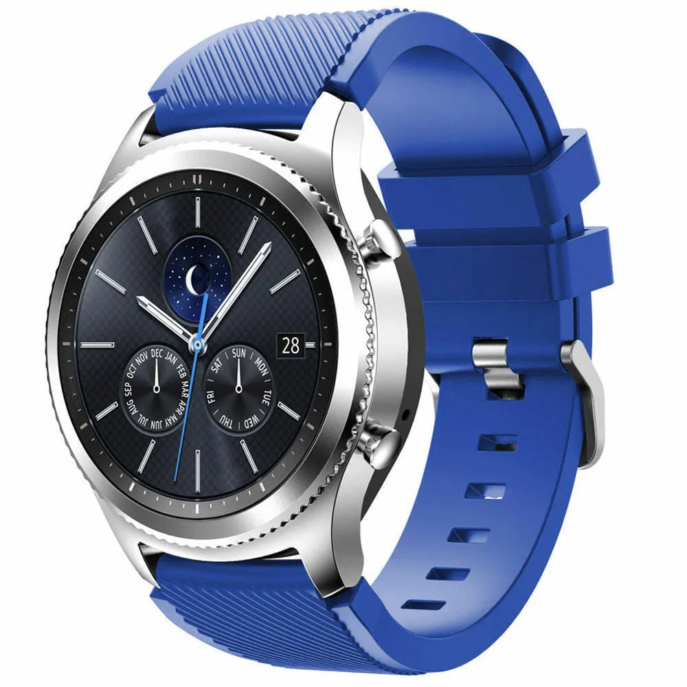 Twill Silicone Strap, blue, on a watch, 3/4 front view
