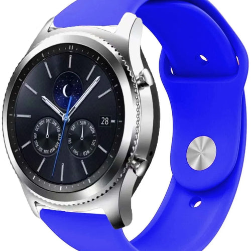 Silicone Sport Strap, blue, on a watch, 3/4 front view