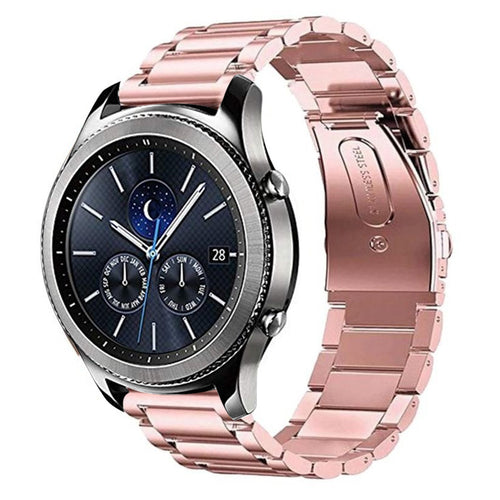 Steel Strap, pink, on a watch, 3/4 front view