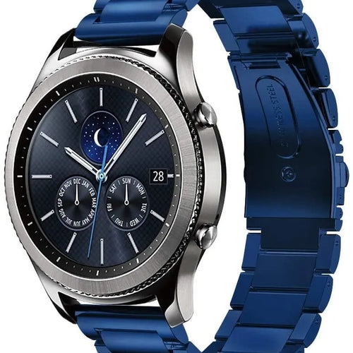Steel Strap, blue, on a watch, 3/4 front view