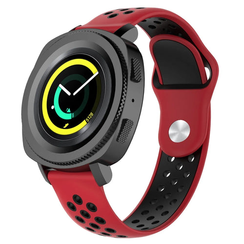 Silicone Sport Strap, red/black, on a watch, 3/4 front view