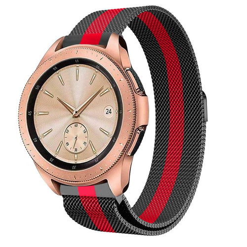 Milanese Strap, black/red, on a watch, 3/4 front view