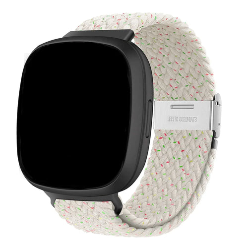 Nylon Adjustable Braided Strap, beige, on a watch, 3/4 front view