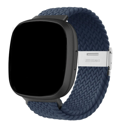 Nylon Adjustable Braided Strap, dark blue, on a watch, 3/4 front view
