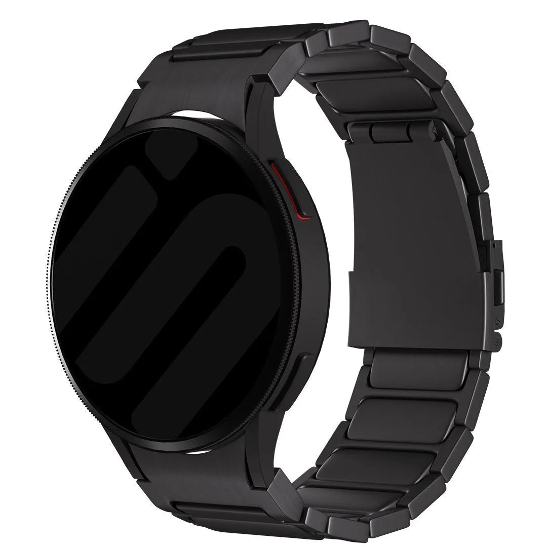 Titanium Strap 'One Push', black, on a watch, 3/4 front view