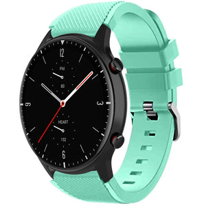 Twill Silicone Strap, aqua, on a watch, 3/4 front view