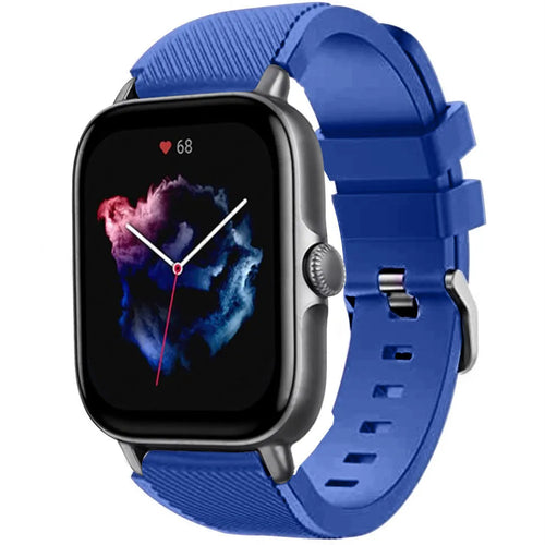 Twill Silicone Strap, blue, on a watch, 3/4 front view