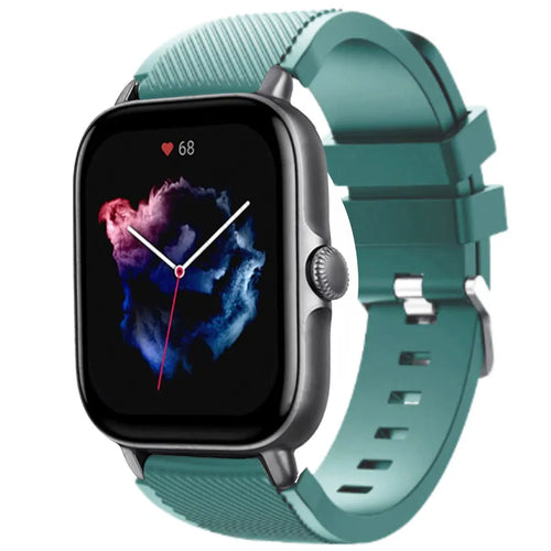 Twill Silicone Strap, viridian, on a watch, 3/4 front view