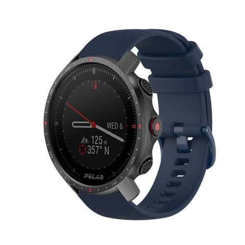 Premium Silicone Strap, dark blue, on a watch, 3/4 front view