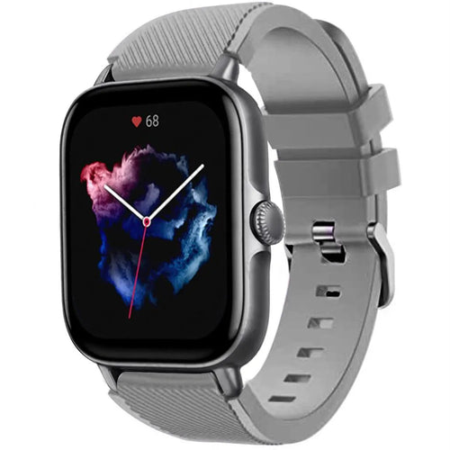 Twill Silicone Strap, grey, on a watch, 3/4 front view