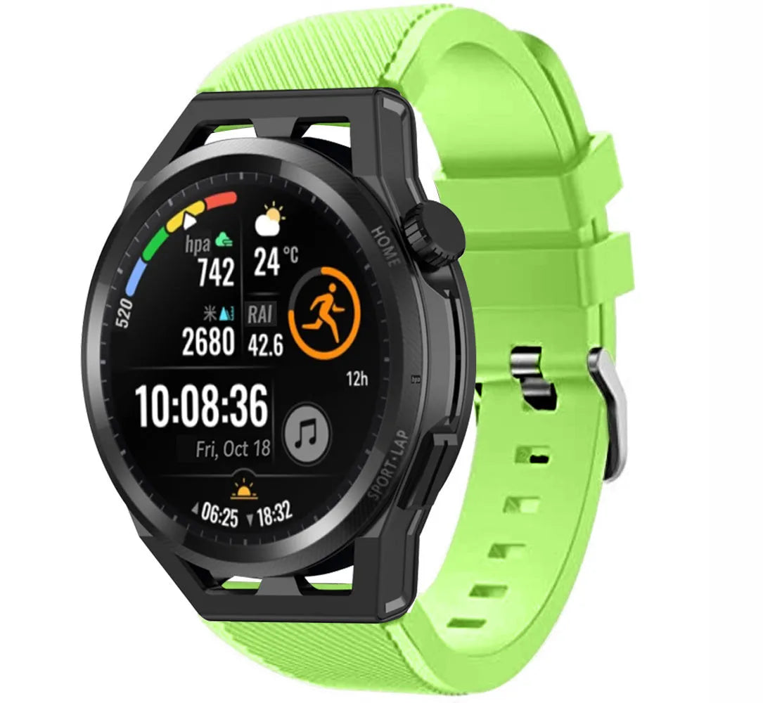 Twill Silicone Strap, light green, on a watch, 3/4 front view