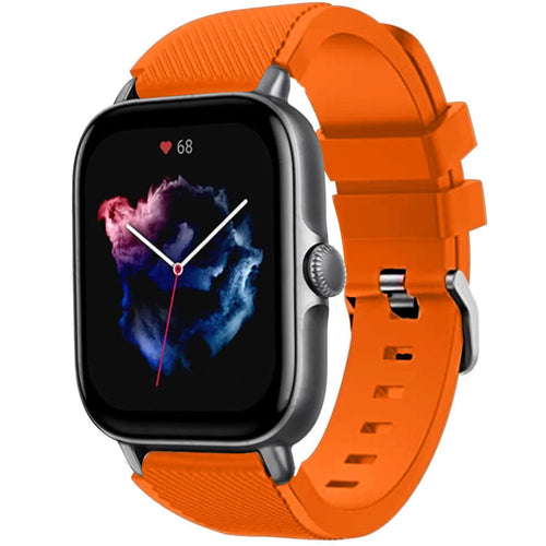 Twill Silicone Strap, orange, on a watch, 3/4 front view