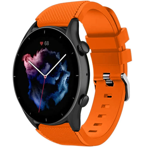 Twill Silicone Strap, orange, on a watch, 3/4 front view
