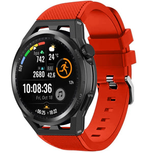 Twill Silicone Strap, red, on a watch, 3/4 front view