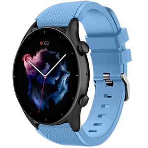 Twill Silicone Strap, sand blue, on a watch, 3/4 front view