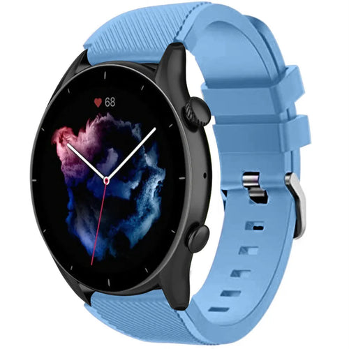 Twill Silicone Strap, sand blue, on a watch, 3/4 front view