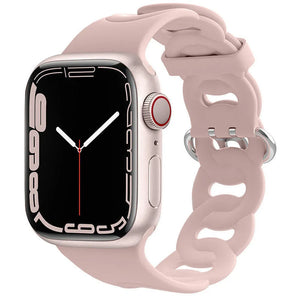 Silicone Chain Strap, pink, on a watch, 3/4 front view