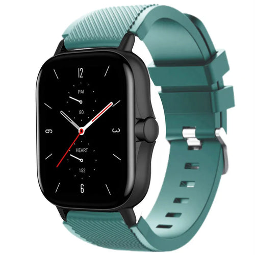 Twill Silicone Strap, viridian, on a watch, 3/4 front view