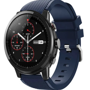 Twill Silicone Strap, dark blue, on a watch, 3/4 front view