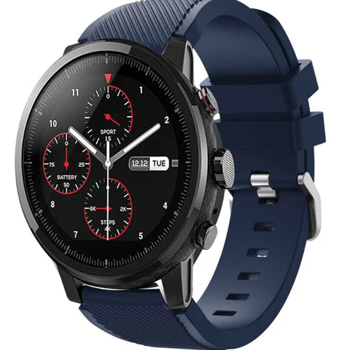 Twill Silicone Strap, dark blue, on a watch, 3/4 front view