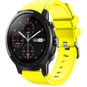 Twill Silicone Strap, yellow, on a watch, 3/4 front view