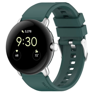 Silicone Strap, dark green, on a watch, 3/4 front view