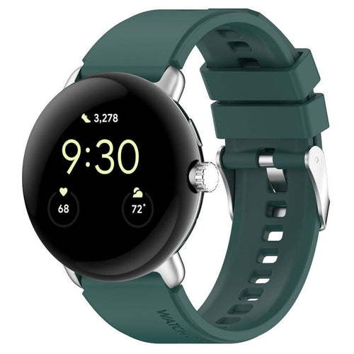 Silicone Strap, dark green, on a watch, 3/4 front view