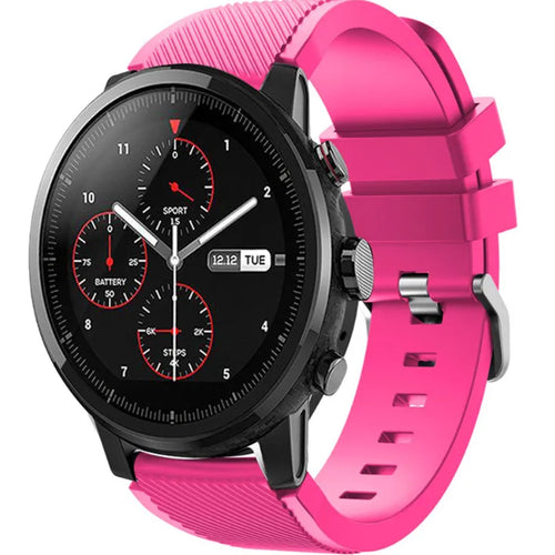 Twill Silicone Strap, bright pink, on a watch, 3/4 front view