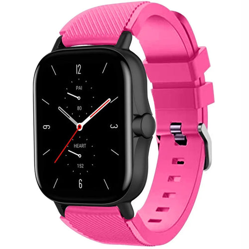 Twill Silicone Strap, bright pink, on a watch, 3/4 front view