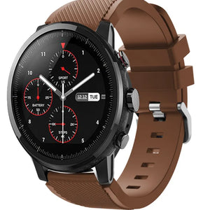 Twill Silicone Strap, brown, on a watch, 3/4 front view