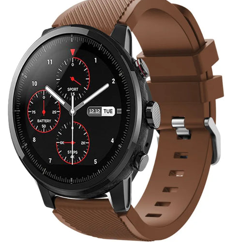 Twill Silicone Strap, brown, on a watch, 3/4 front view