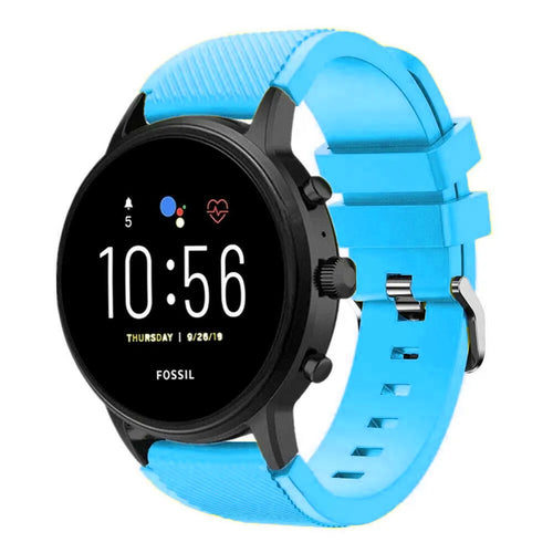 Twill Silicone Strap, light blue, on a watch, 3/4 front view