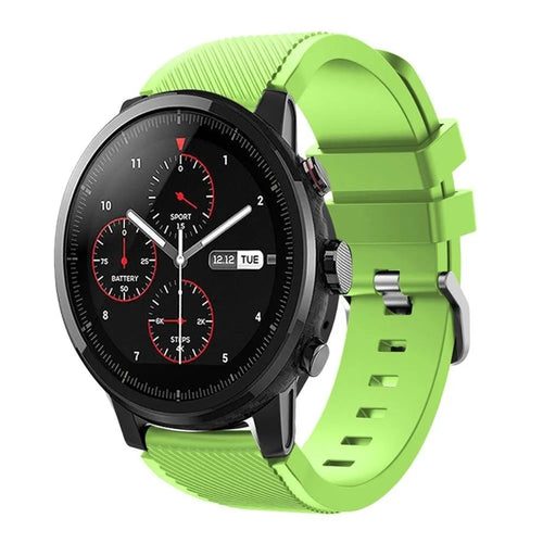 Twill Silicone Strap, light green, on a watch, 3/4 front view