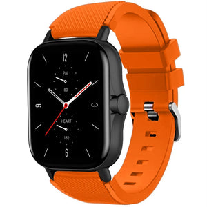 Twill Silicone Strap, orange, on a watch, 3/4 front view