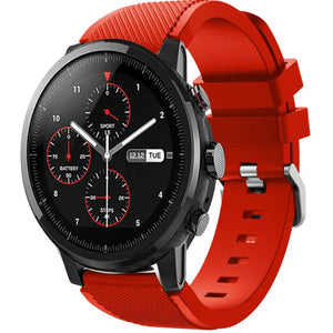 Twill Silicone Strap, red, on a watch, 3/4 front view