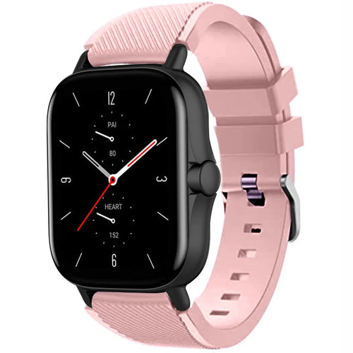 Twill Silicone Strap, pink, on a watch, 3/4 front view