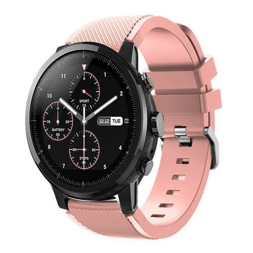 Twill Silicone Strap, pink, on a watch, 3/4 front view