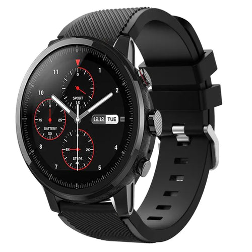 Twill Silicone Strap, black, on a watch, 3/4 front view