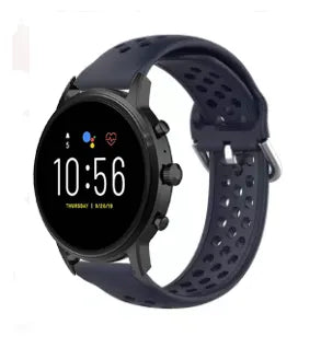 Breathable Silicone Strap, dark blue, on a watch, 3/4 front view
