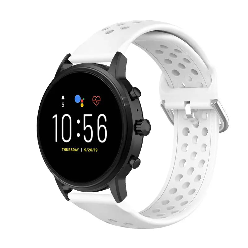Breathable Silicone Strap, white, on a watch, 3/4 front view