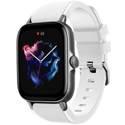 Twill Silicone Strap, white, on a watch, 3/4 front view