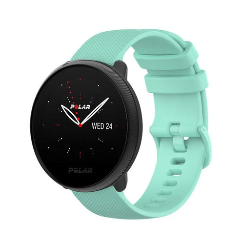 Premium Silicone Strap, aqua, on a watch, 3/4 front view